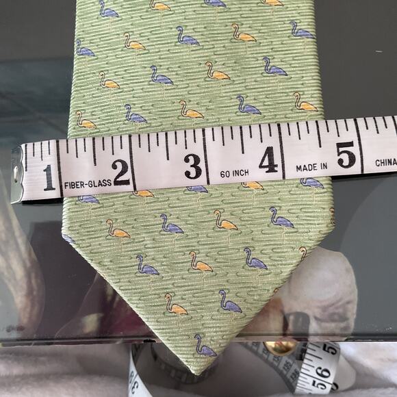 Tommy Hilfiger Silk Flamingo Mens One Size Adjustable Green Tie - Picture 4 of 5